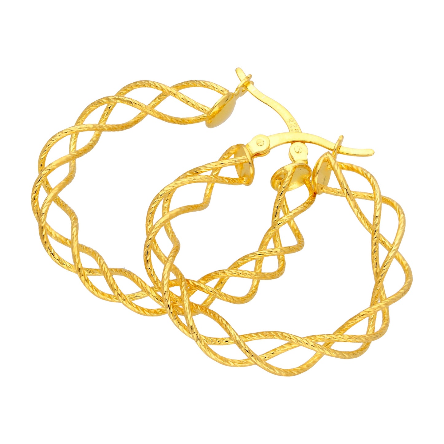 Vergoldet Sterlingsilber Gewebt 30mm Creolen Ohrringe