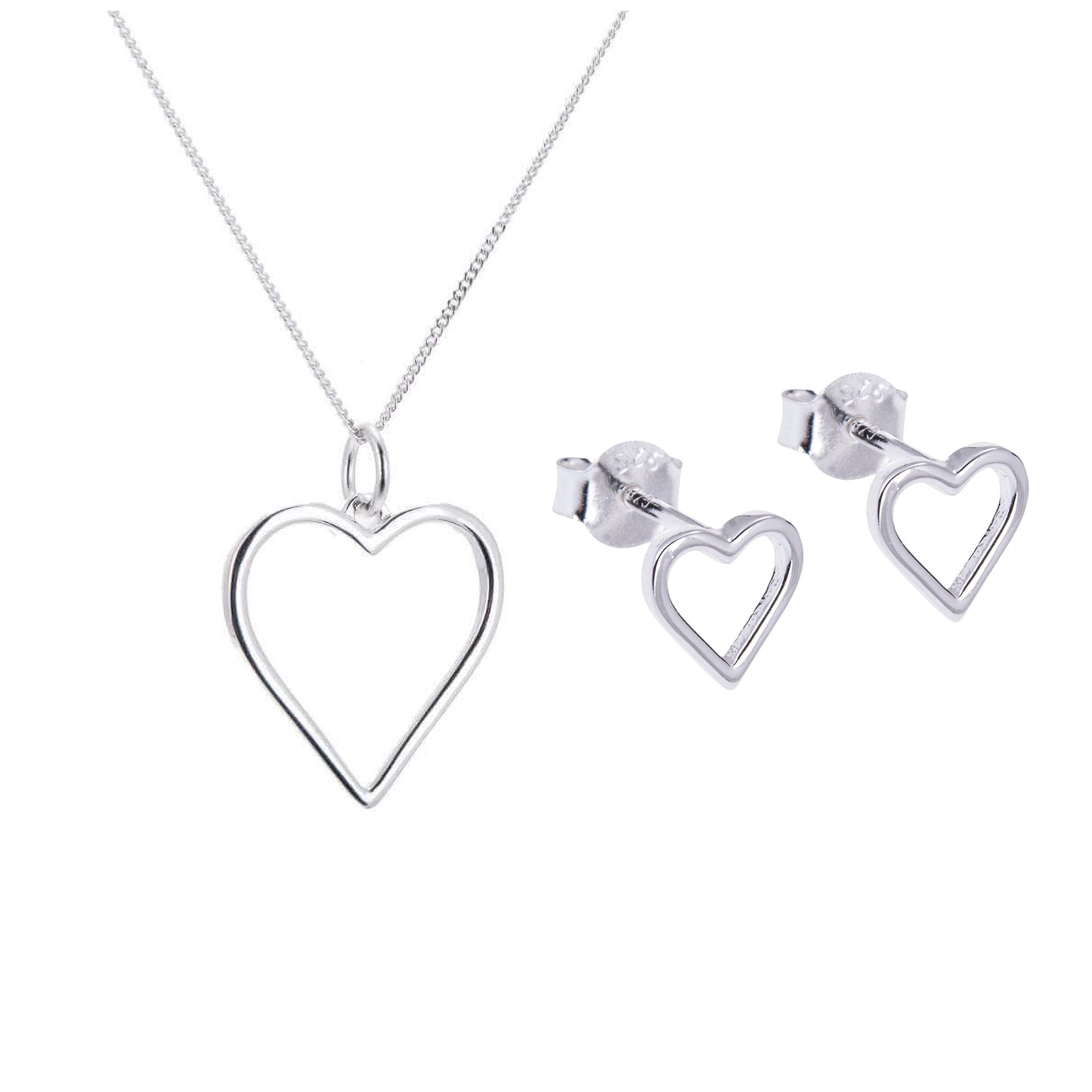 Set aus Ohrsteckern und Halskette mit offenem Herz aus Sterlingsilber, 14–28 Zoll