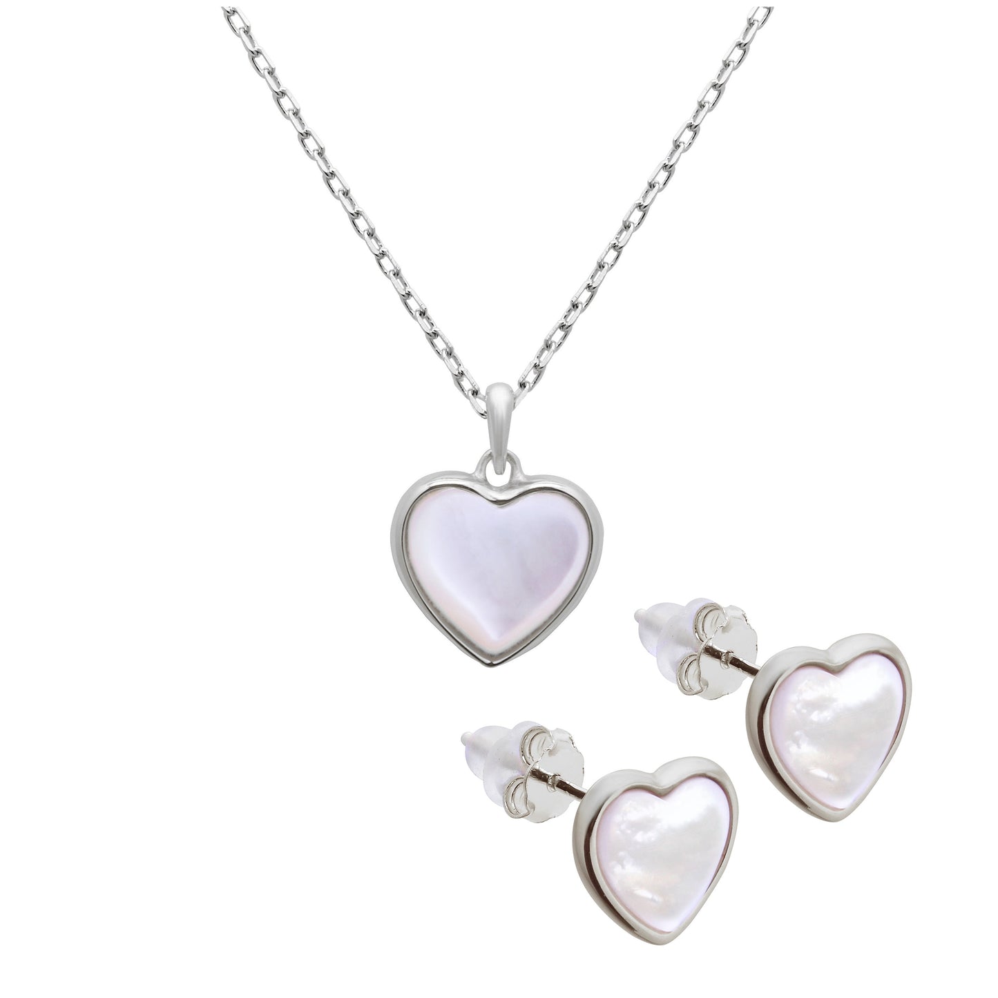 Sterlingsilber Perlmutt Herz Ohrstecker & 45,5cm Halskette Satz