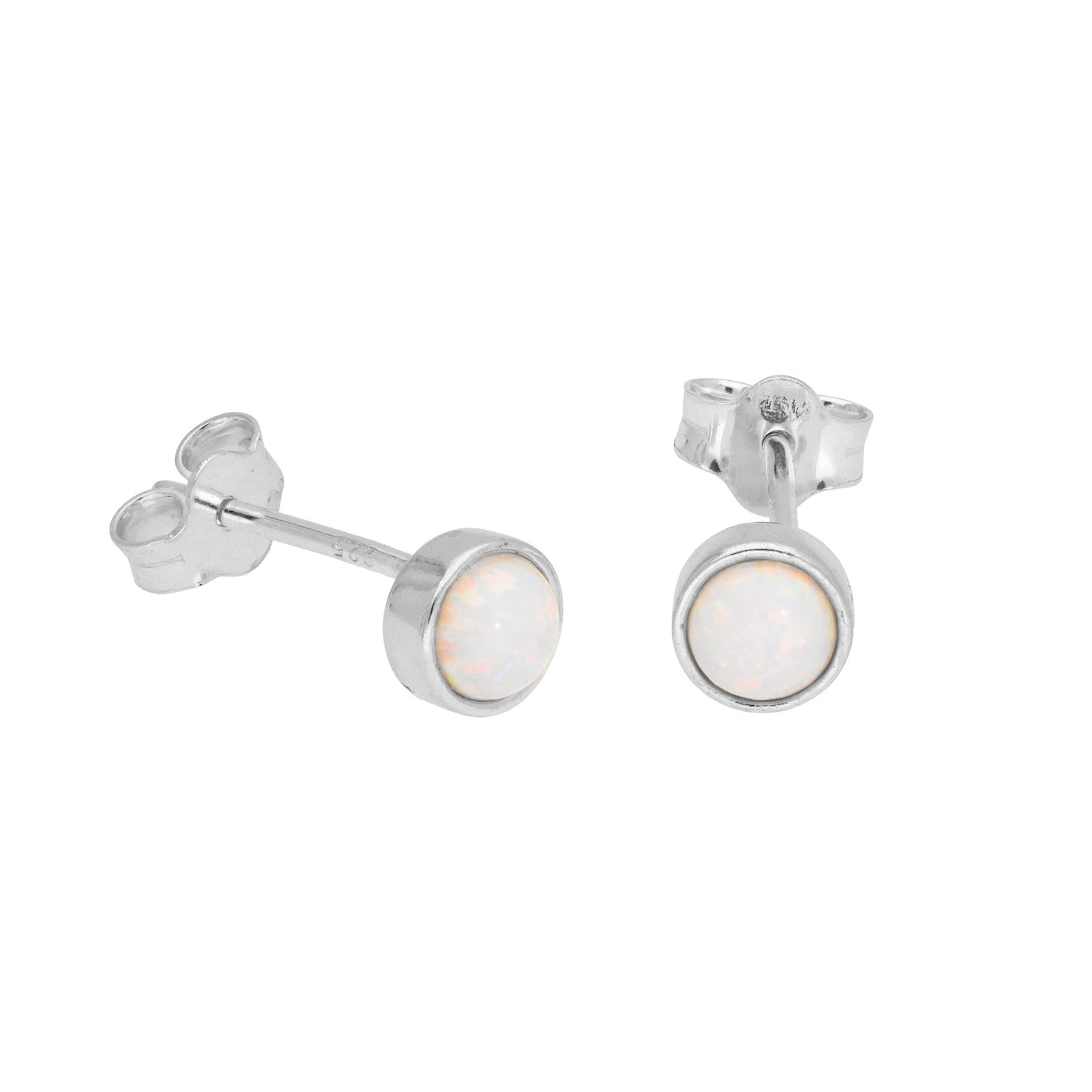 Sterlingsilber CZ Opal Geburtsstein Überschliff 4mm Ohrstecker