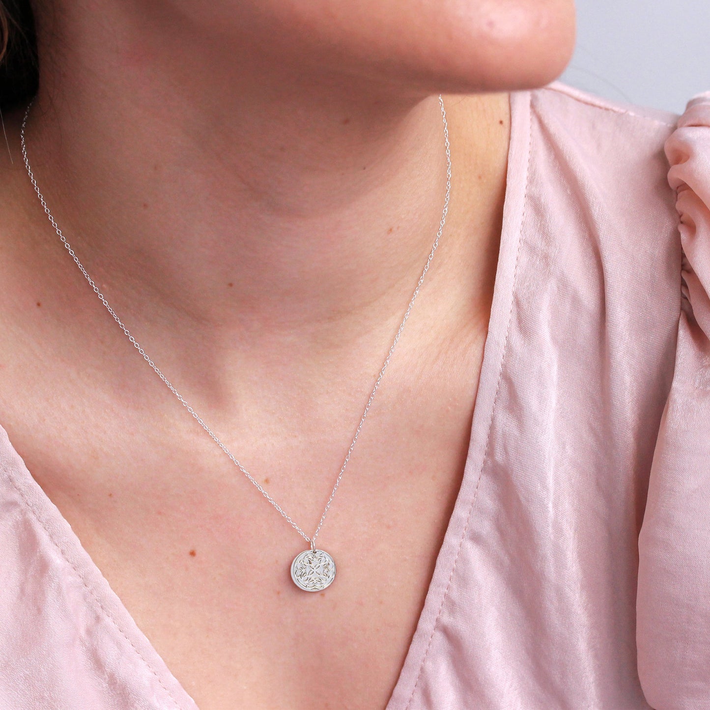 Sterling Silver May Lily of the Valley Birth Flower & 13mm Engravable Tag Necklace 14 - 22 Inches