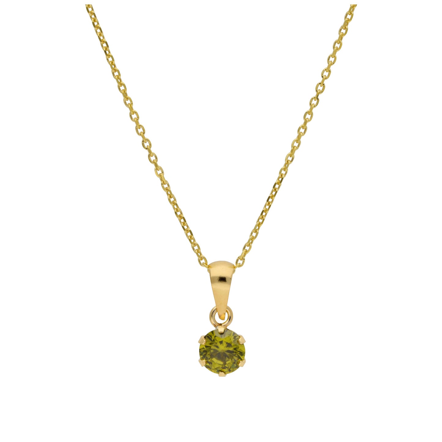 Halskette aus 9 Karat Gold mit 5 mm runden CZ-Steinen in Peridot, 16–20 Zoll