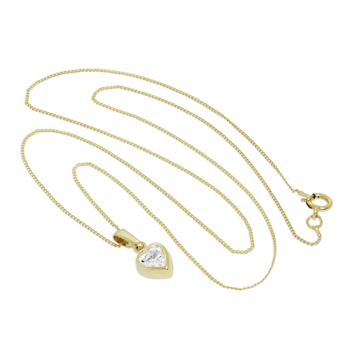 9 Karat Gold & Klar CZ Kristall 5mm Überschliff Herz Anhänger Halskette 40,5 - 51cm