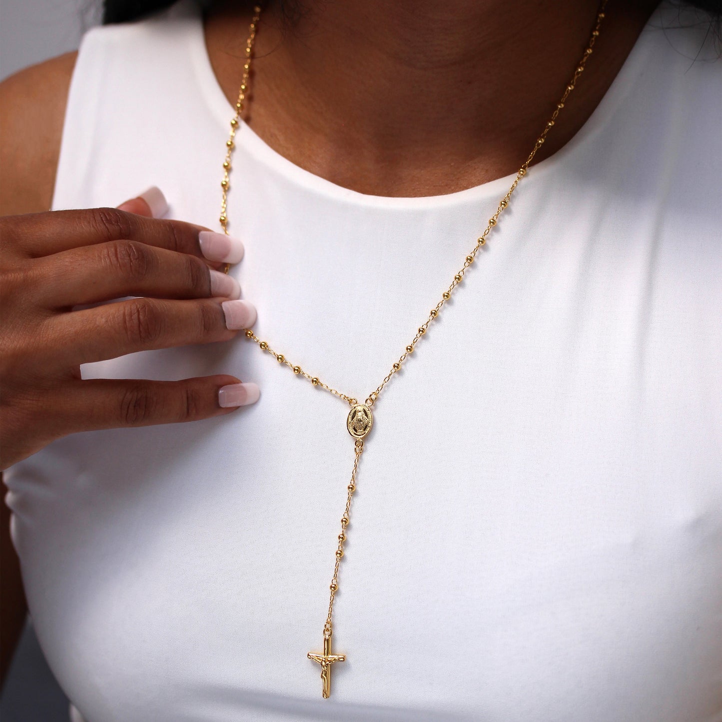 Vergoldete Sterling Silber Rosenkranz Perlen Halskette – 50 cm