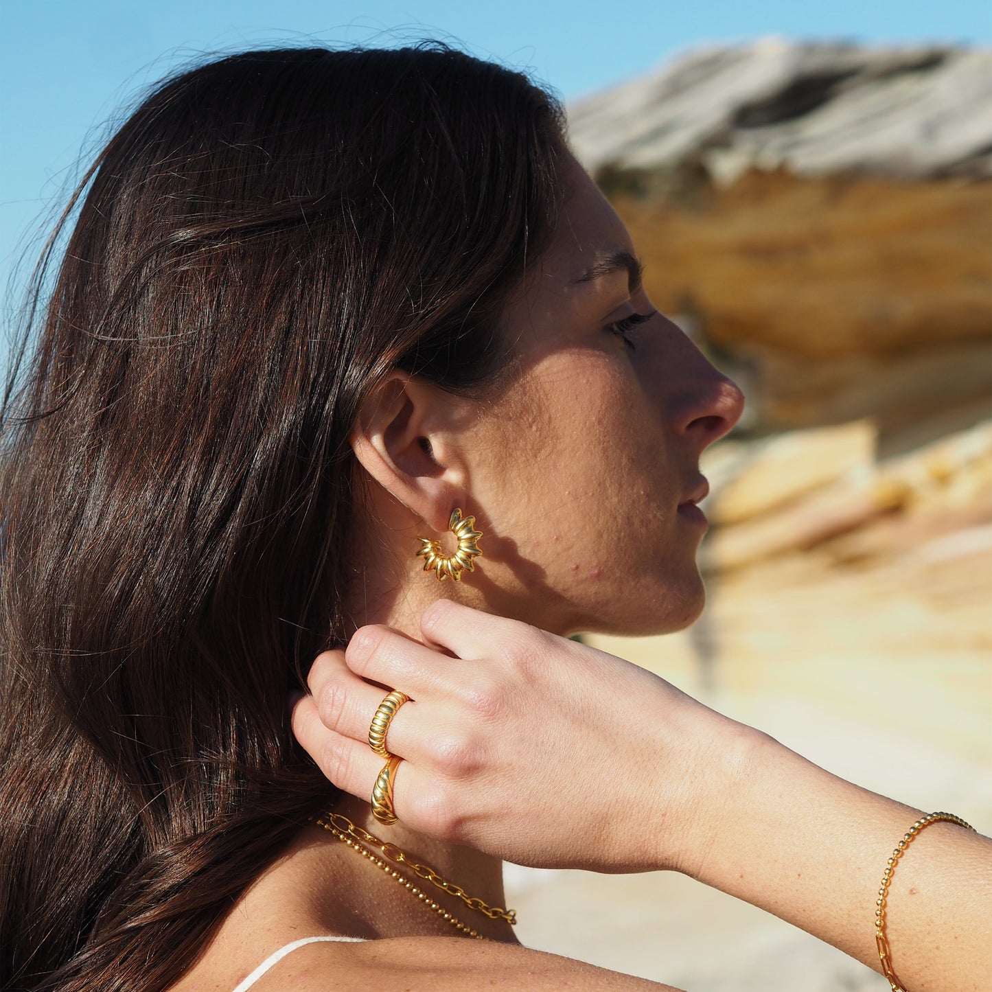 Vergoldete Sterling Silber offene Stud Hoop Ohrringe