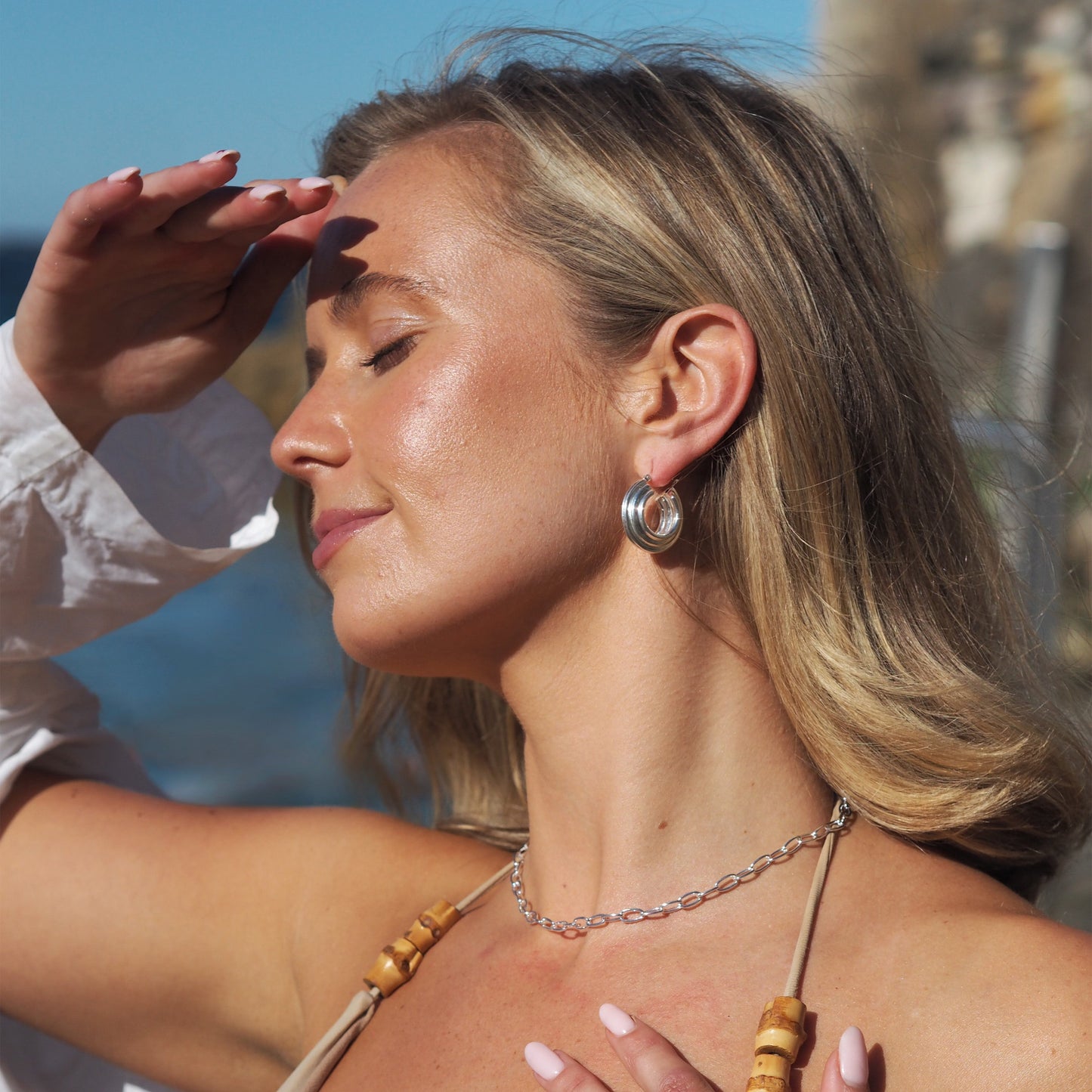 Klobige geriffelte Creolen aus Sterlingsilber