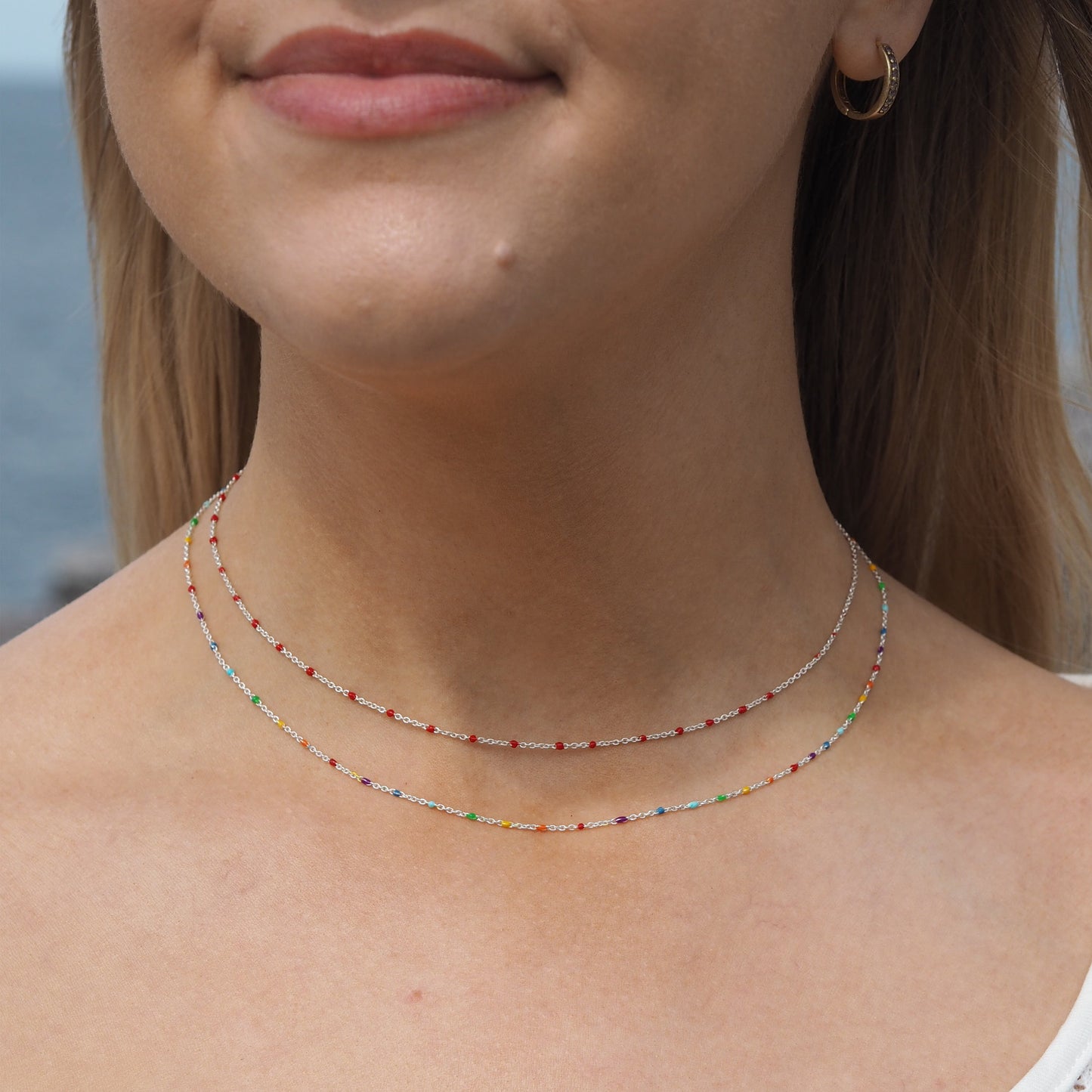 Fine Sterling Silver & Red Enamel Confetti Chain Necklace - 16 Inches