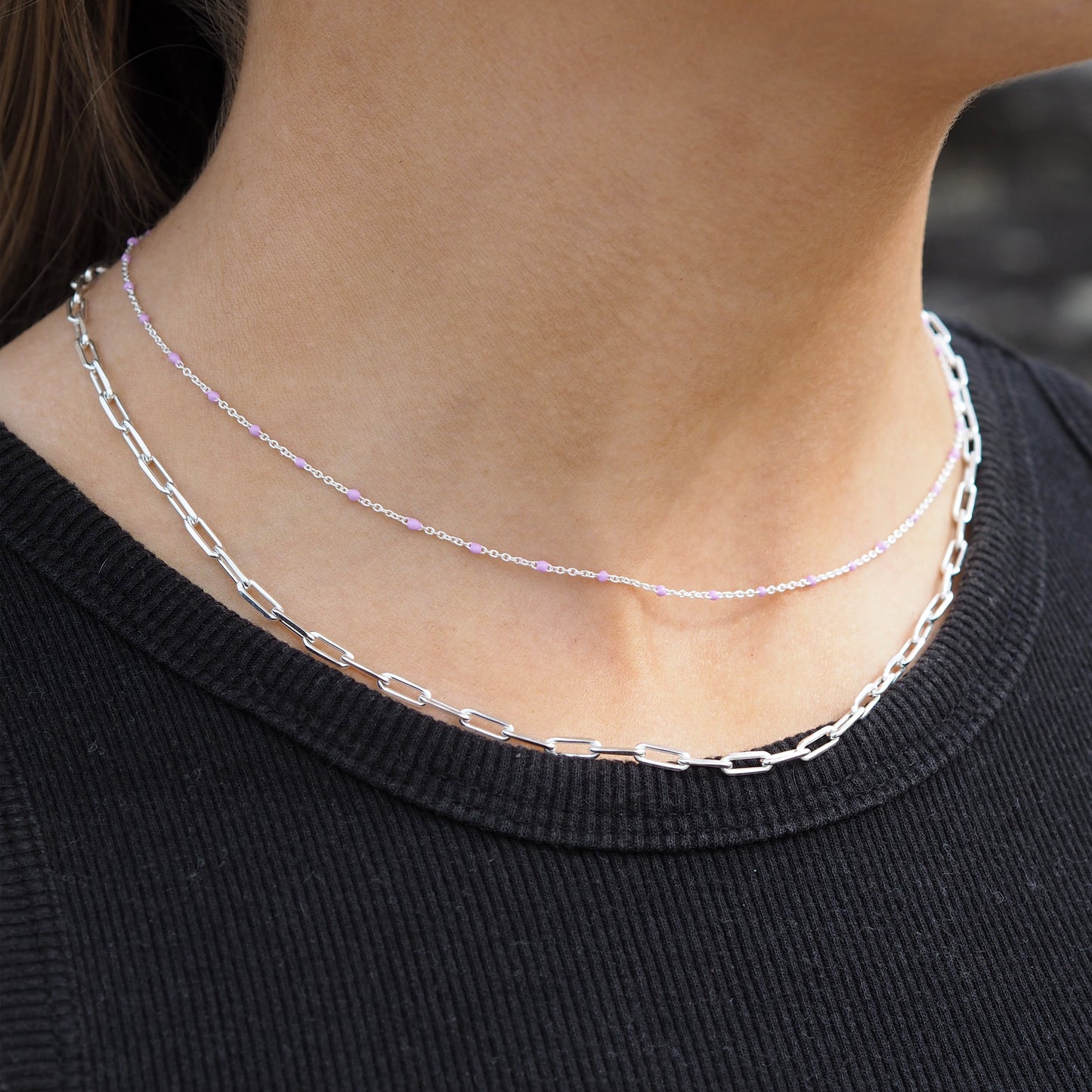 Fine Sterling Silver & Purple Enamel Confetti Chain Necklace - 16 Inches