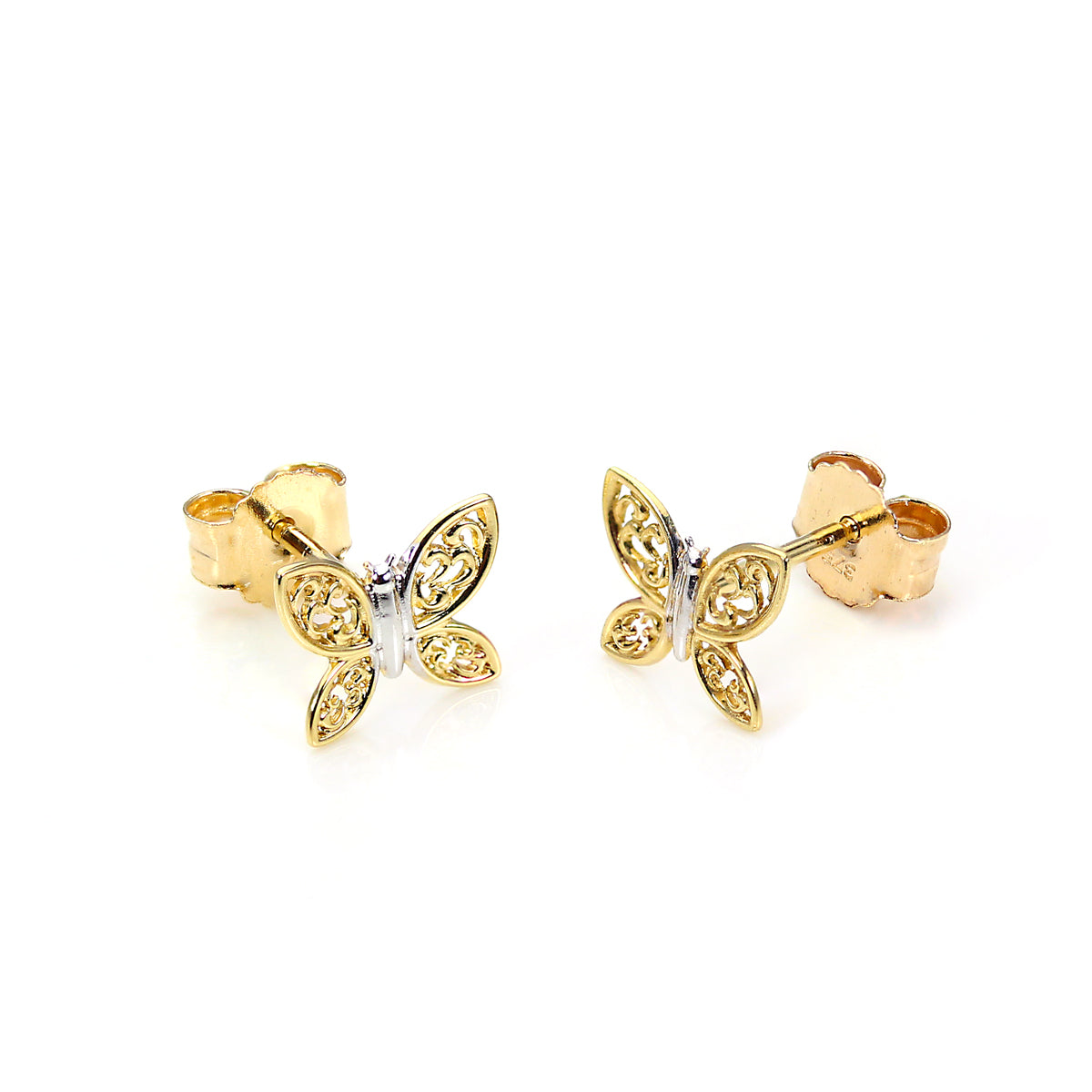 9 Karat Gelb - & Weißgold Schmetterling Ohrstecker
