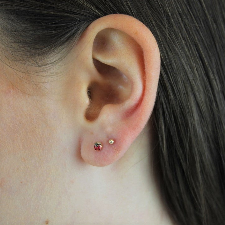 9 Karat Gold Winzig & Emaille Klein Marienkäfer Ohrstecker