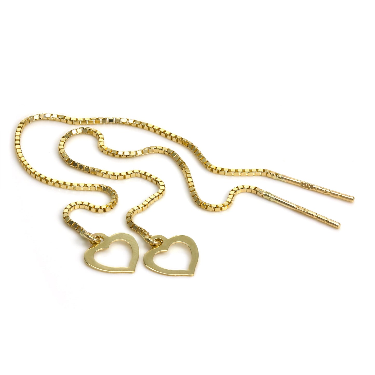 9 Karat Gold Offen Herz Durchzieher Kastenkette Ohrringe