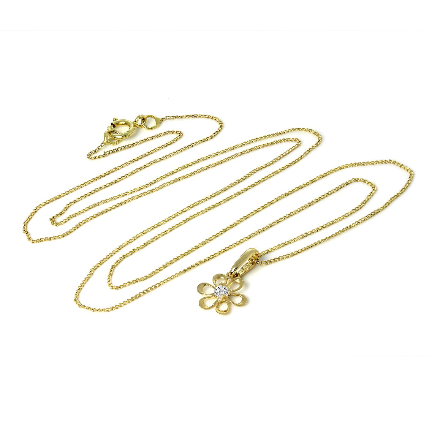 9 Karat Gold Ausgeschnitten Blume Anhänger mit CZ Kristall an Kette