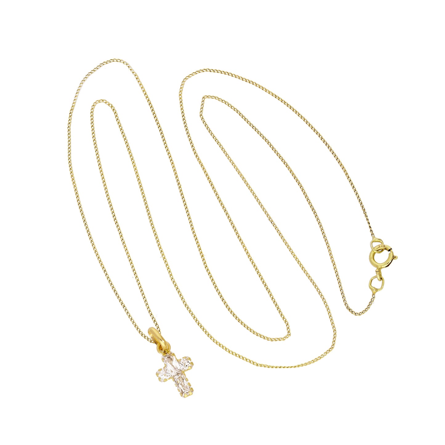 9 Karat Gold, kleine Zirkonia-Kristall-Kreuz-Anhänger-Halskette 16–20 Zoll