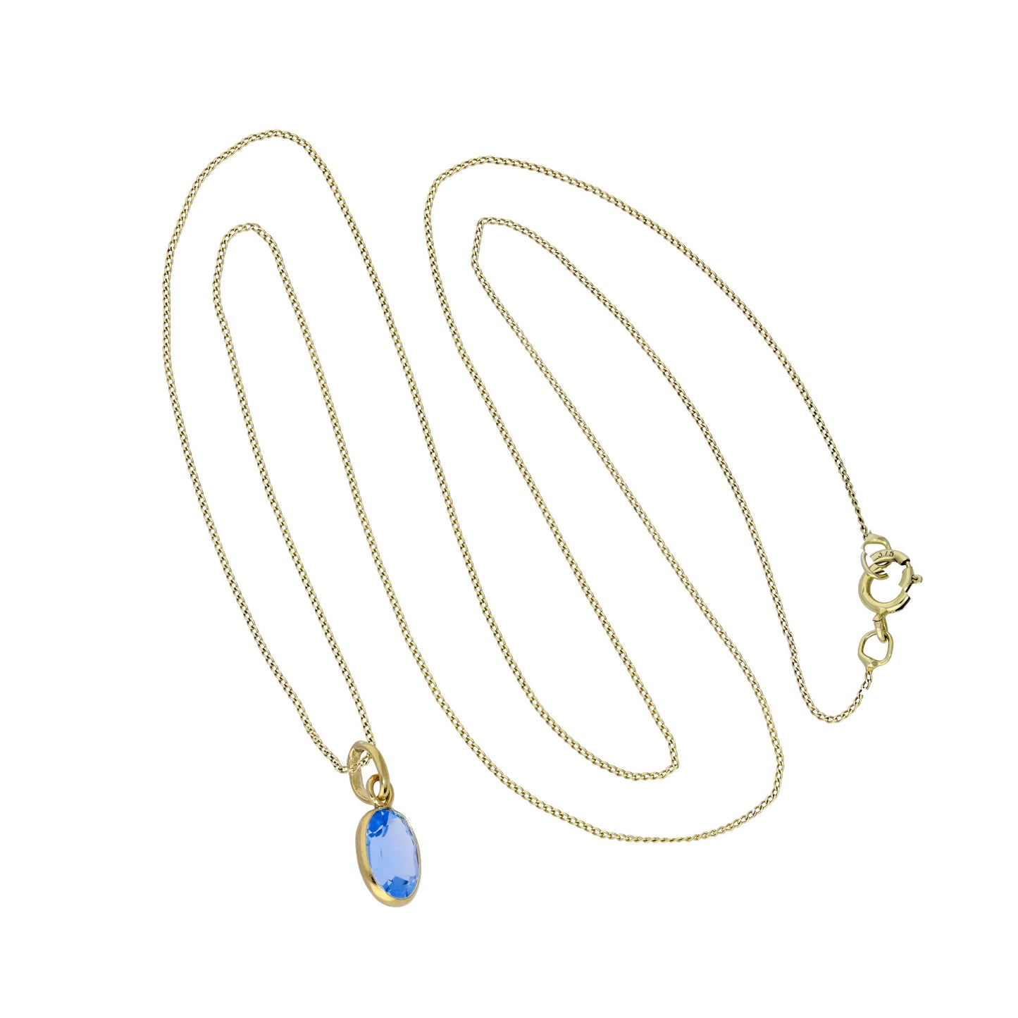 Halskette mit ovalem Anhänger aus 9 Karat Gold und Aquamarin-CZ, 40–50 cm