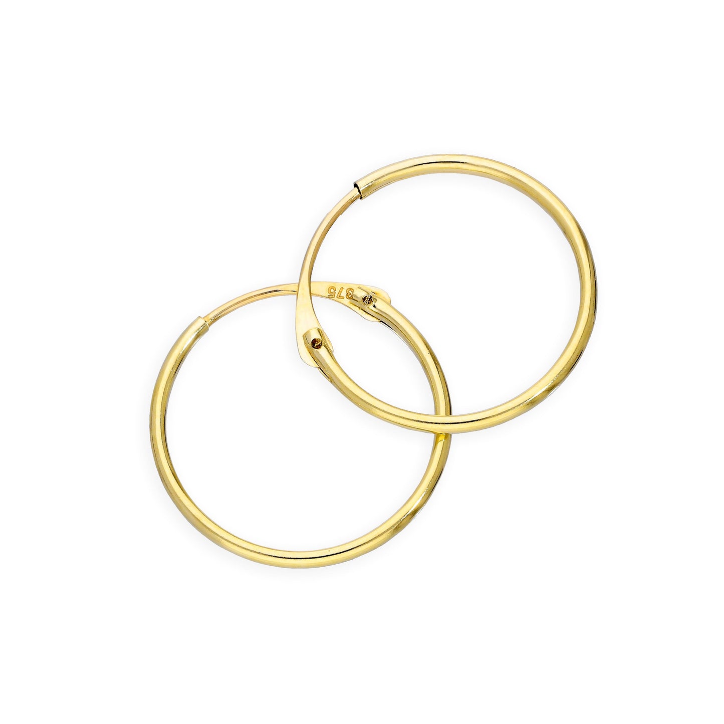 9ct Gold 1mm Röhrenohrringe 8mm - 20mm