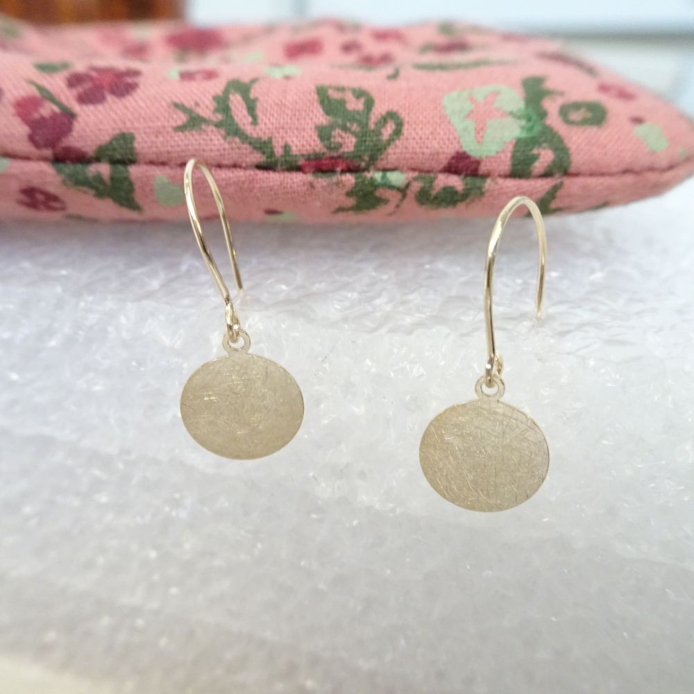 9 Karat Gold Gebürstet Kreis Fischhaken Ohrringe