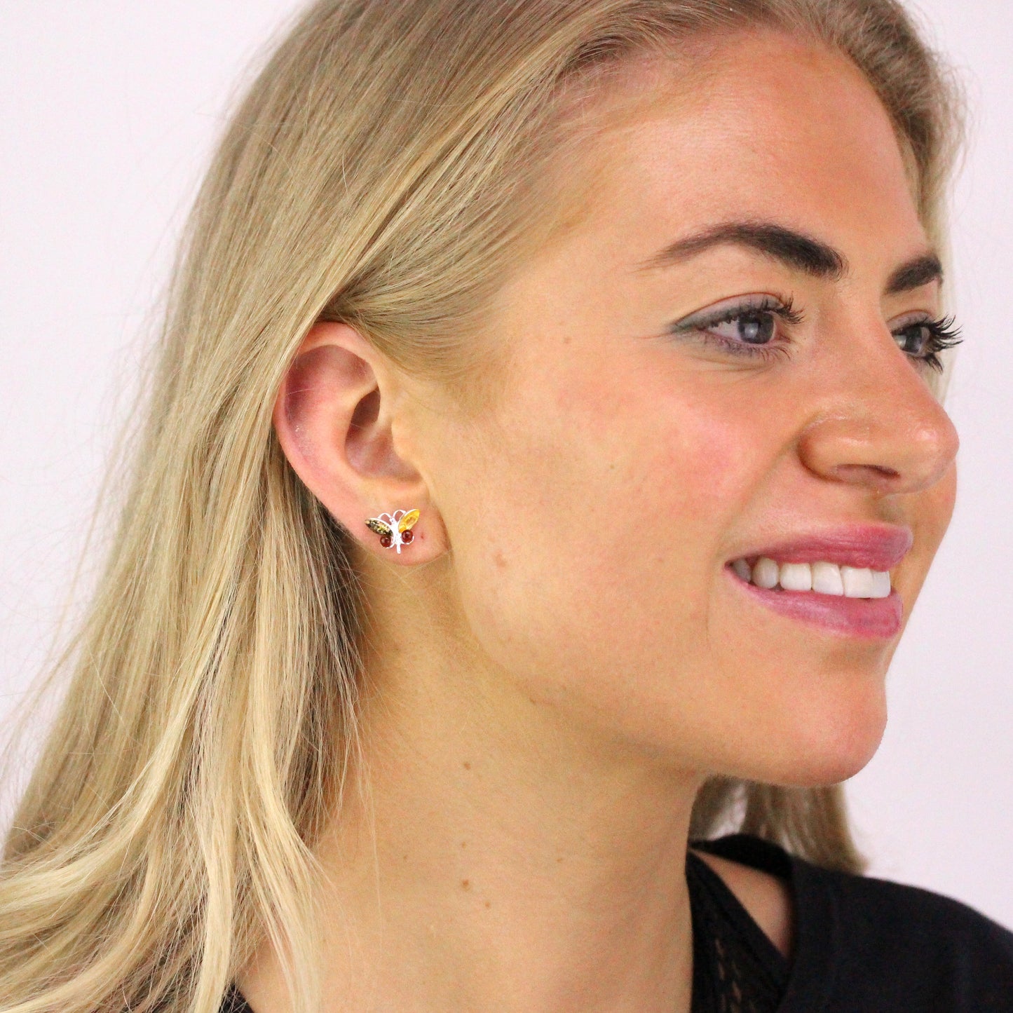 Sterlingsilber & Mehrfarbig Baltischer Bernstein Schmetterling Ohrstecker