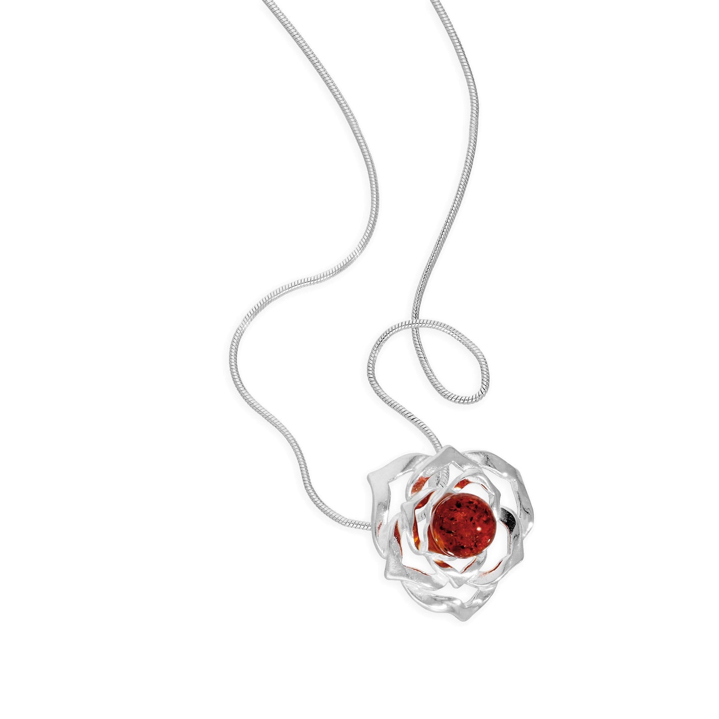 Sterlingsilber & baltischer Bernstein Rosenumriss-Anhänger Halskette 14 - 22 Zoll