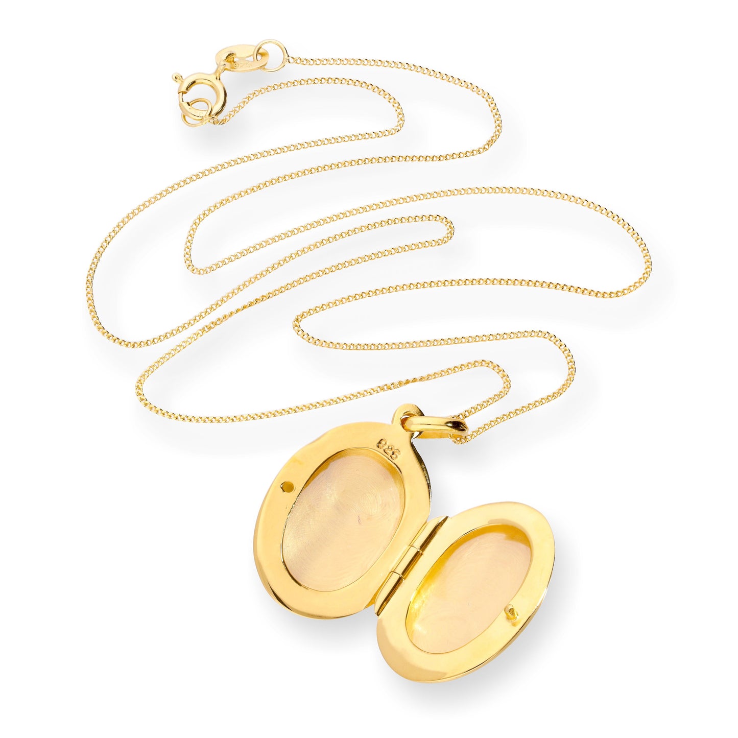 Goldplattiertes, graviertes ovales Medaillon aus Sterlingsilber an einer Kette, 16–22 Zoll