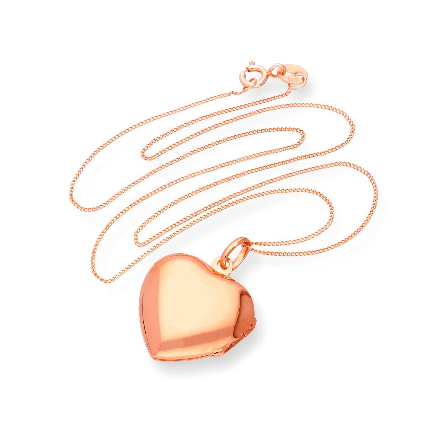 Roségoldbeschichtetes Sterling Silber Gravierbares Herz Medaillon 16 - 22 Zoll