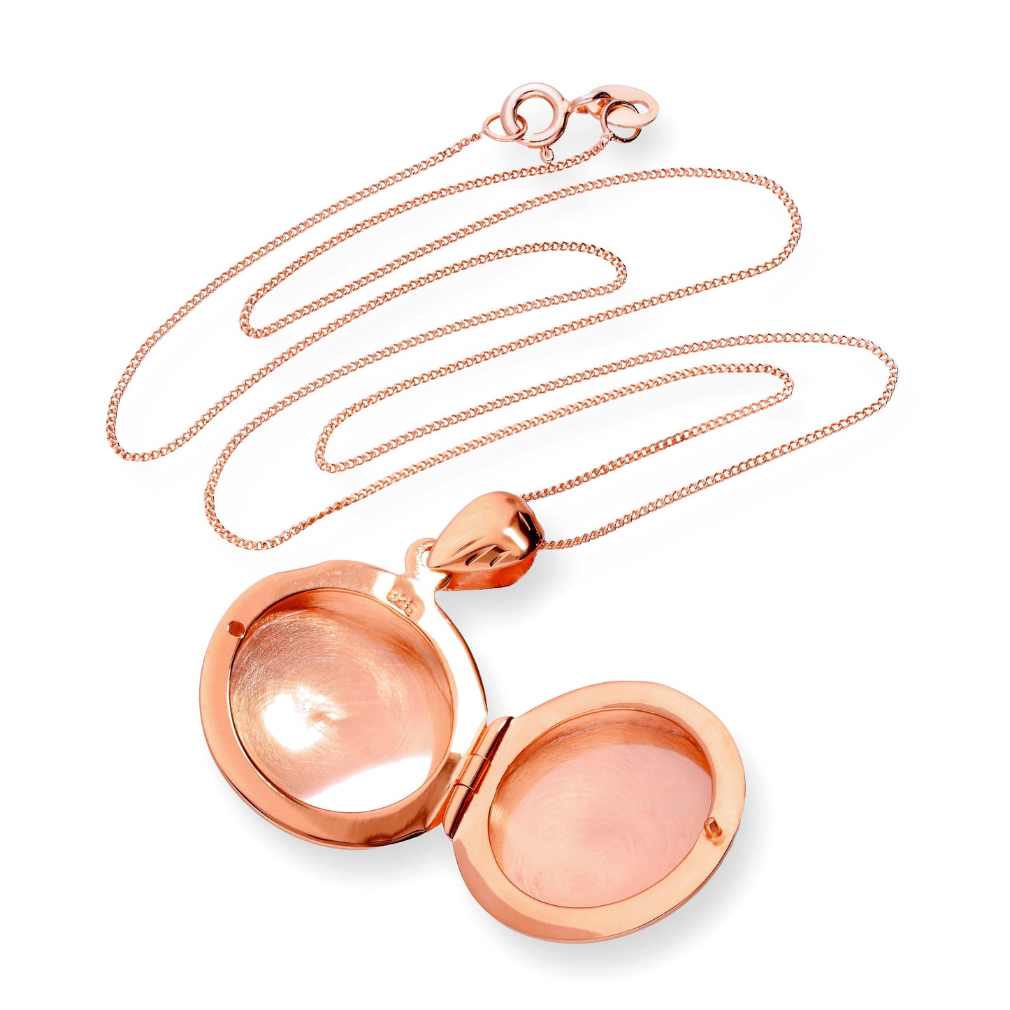 Roségoldplattiertes, gravierbares rundes Medaillon aus Sterlingsilber, 16–22 Zoll