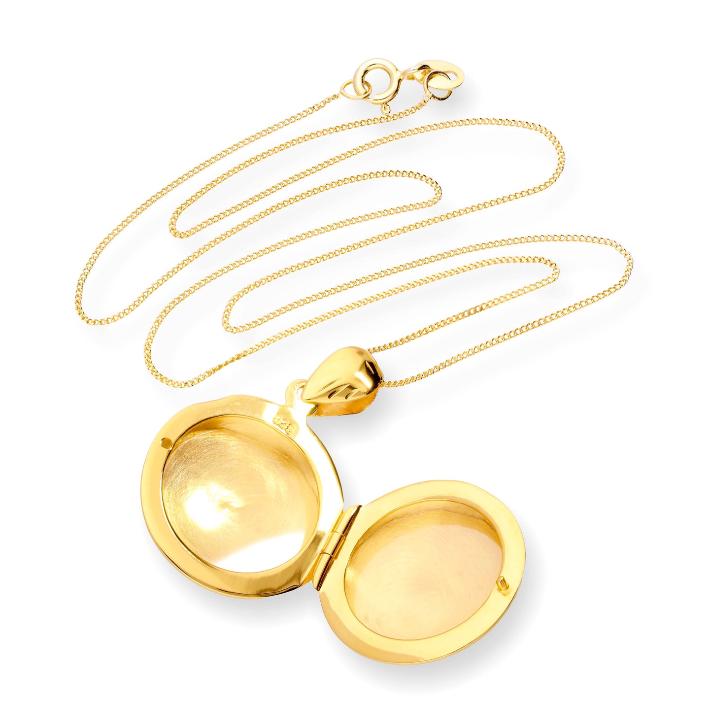 Vergoldetes, graviertes, rundes Medaillon aus Sterlingsilber mit Kette, 16–22 Zoll