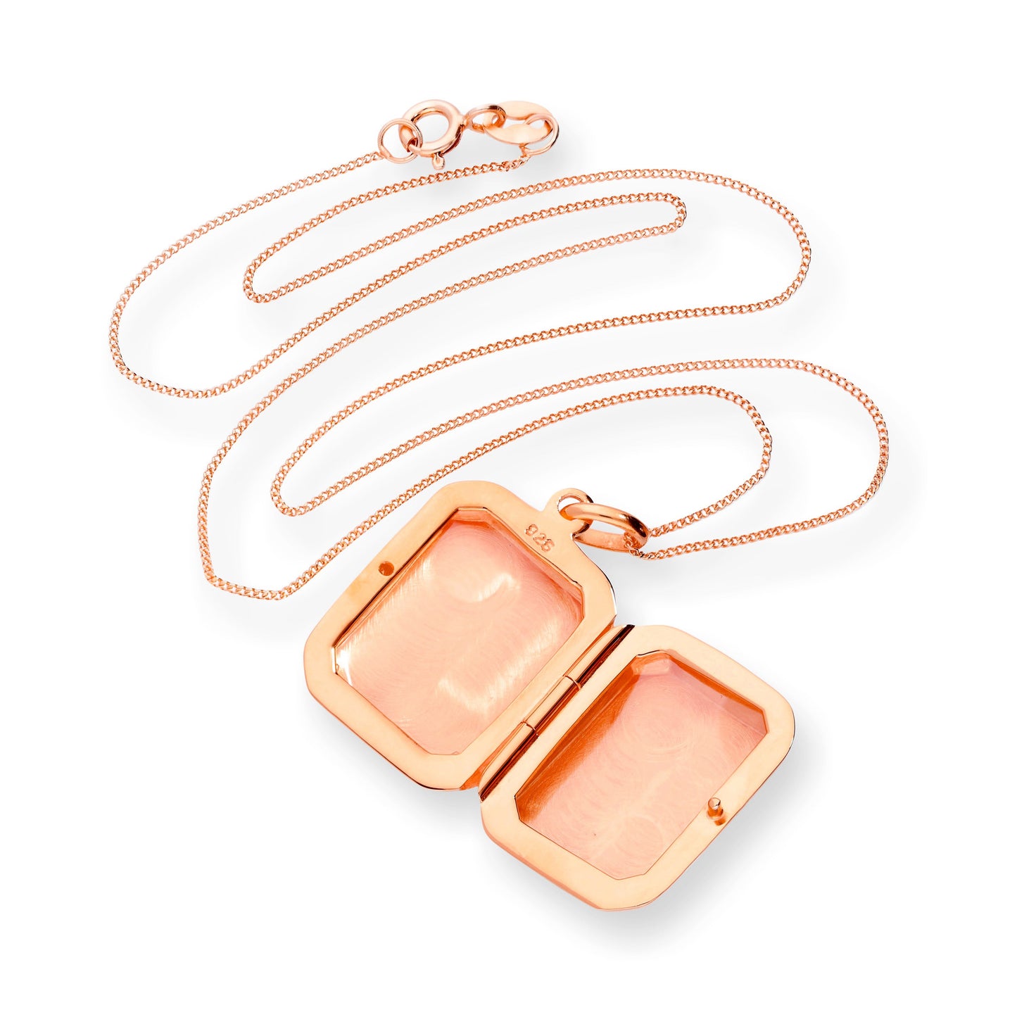 Roségoldbeschichtetes, gravierbares, achteckiges Medaillon aus Sterlingsilber, 16–22 Zoll