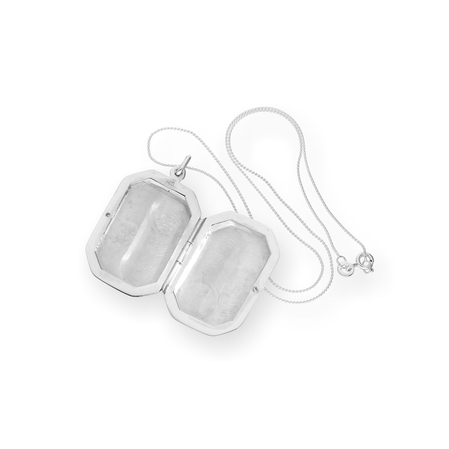 Großes Sterling Silber Gravierbares Achteckiges Medaillon an einer Kette 16 - 22 Zoll