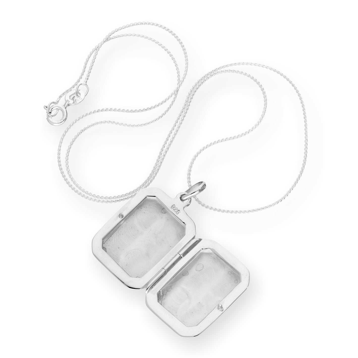 Gravierbares achteckiges Medaillon aus Sterlingsilber an einer Kette, 40–56 cm