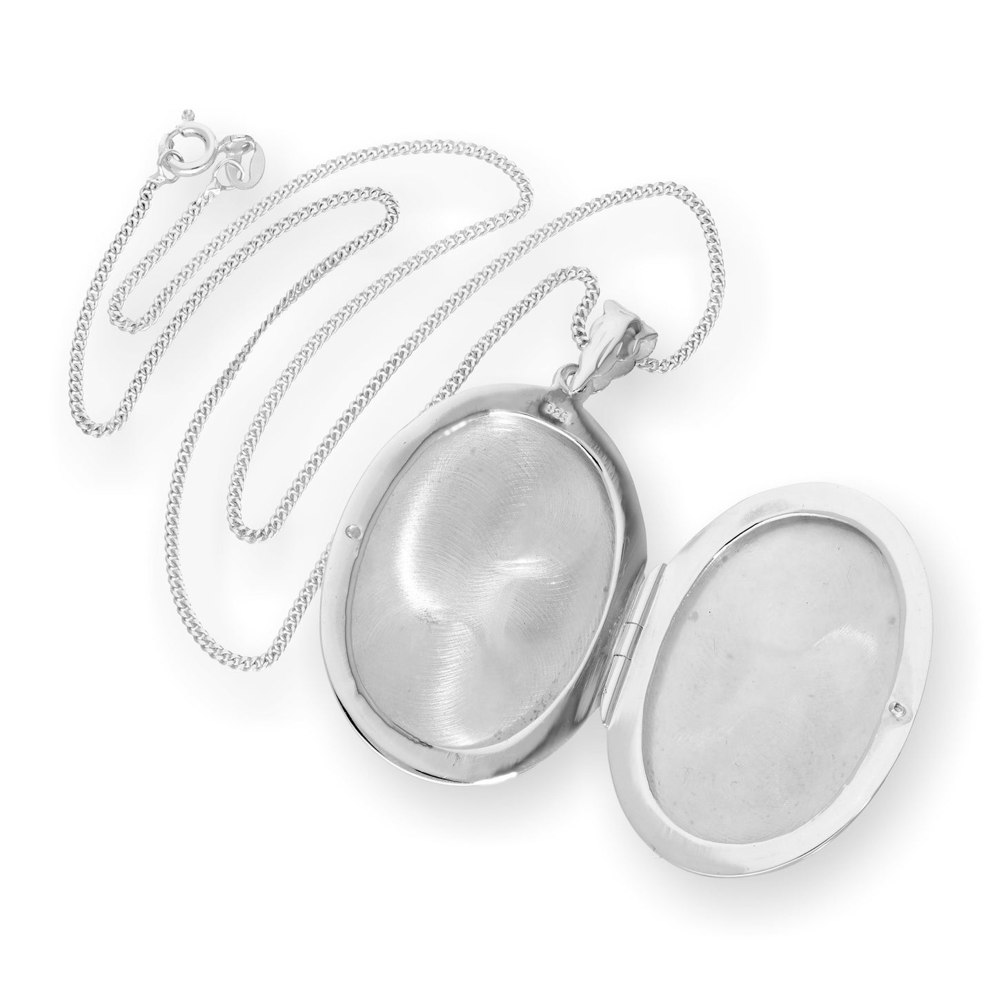 Großes gravierbares ovales Medaillon aus Sterlingsilber mit Kette, 16–24 Zoll