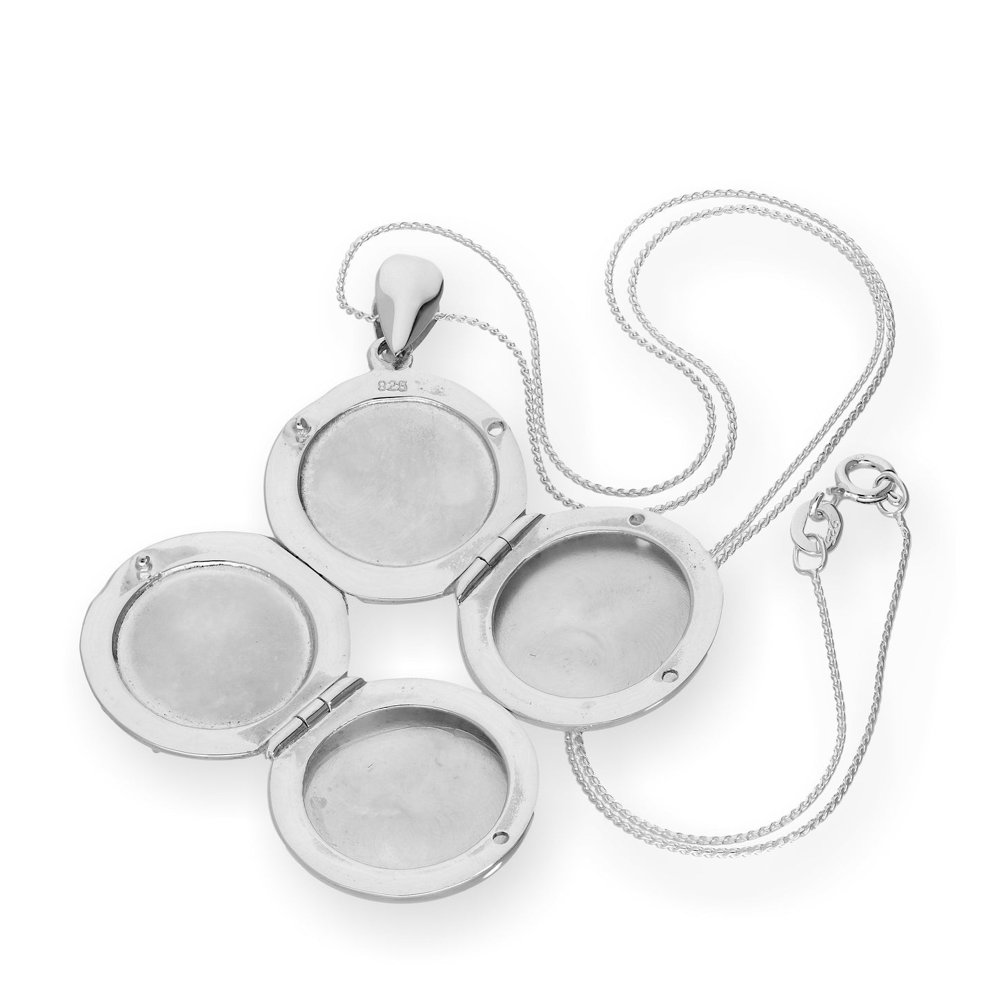 Sterling Silber 4 Foto gravierbares rundes Familienmedaillon an einer Kette 16 - 22 Zoll