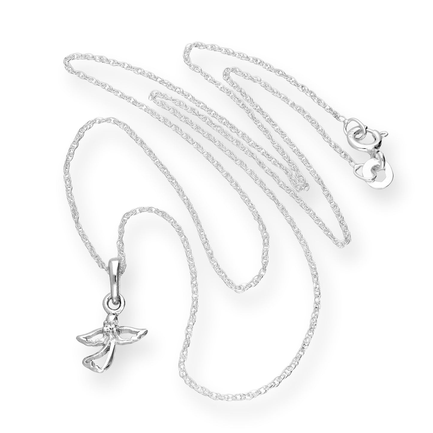 Halskette mit Engel-Anhänger aus Sterlingsilber und klarem Zirkonia, 16–22 Zoll