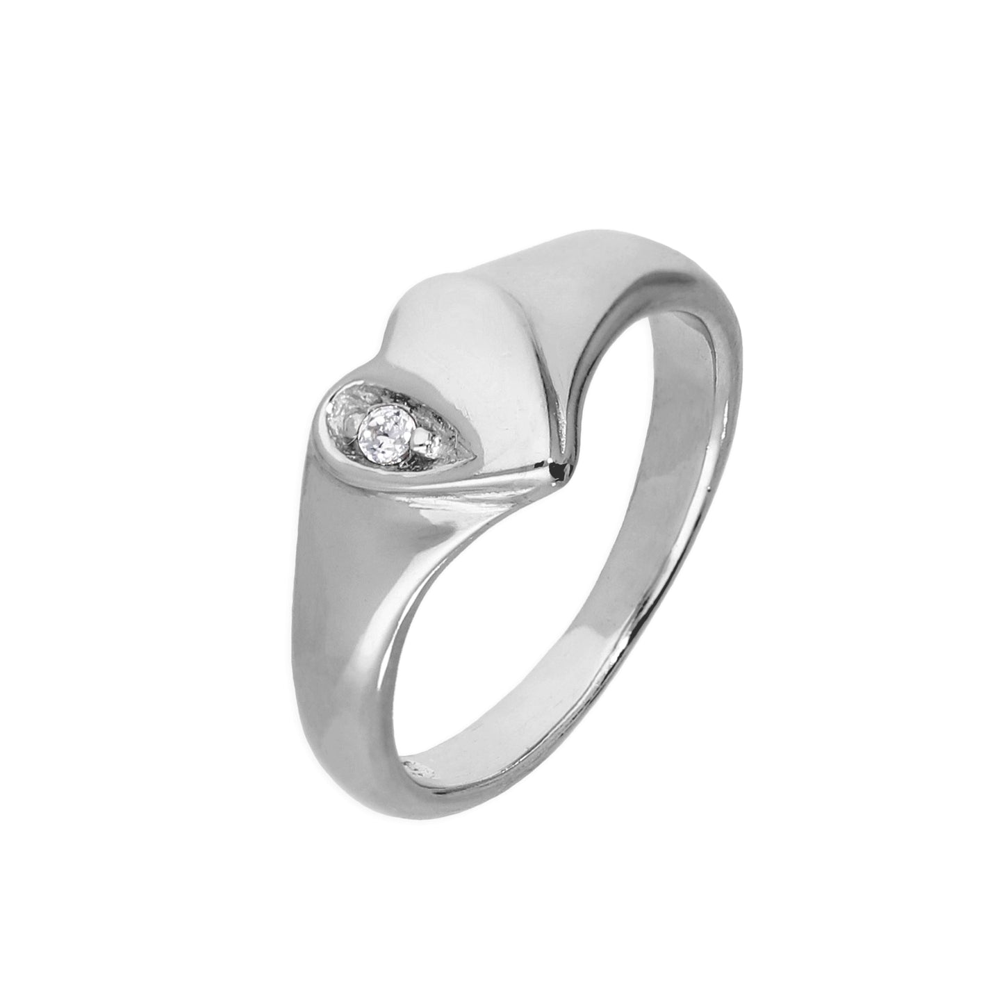 Sterling Silber & Klarer CZ-Kristall Gravierter Herz-Kindersiegelring Größe A - H