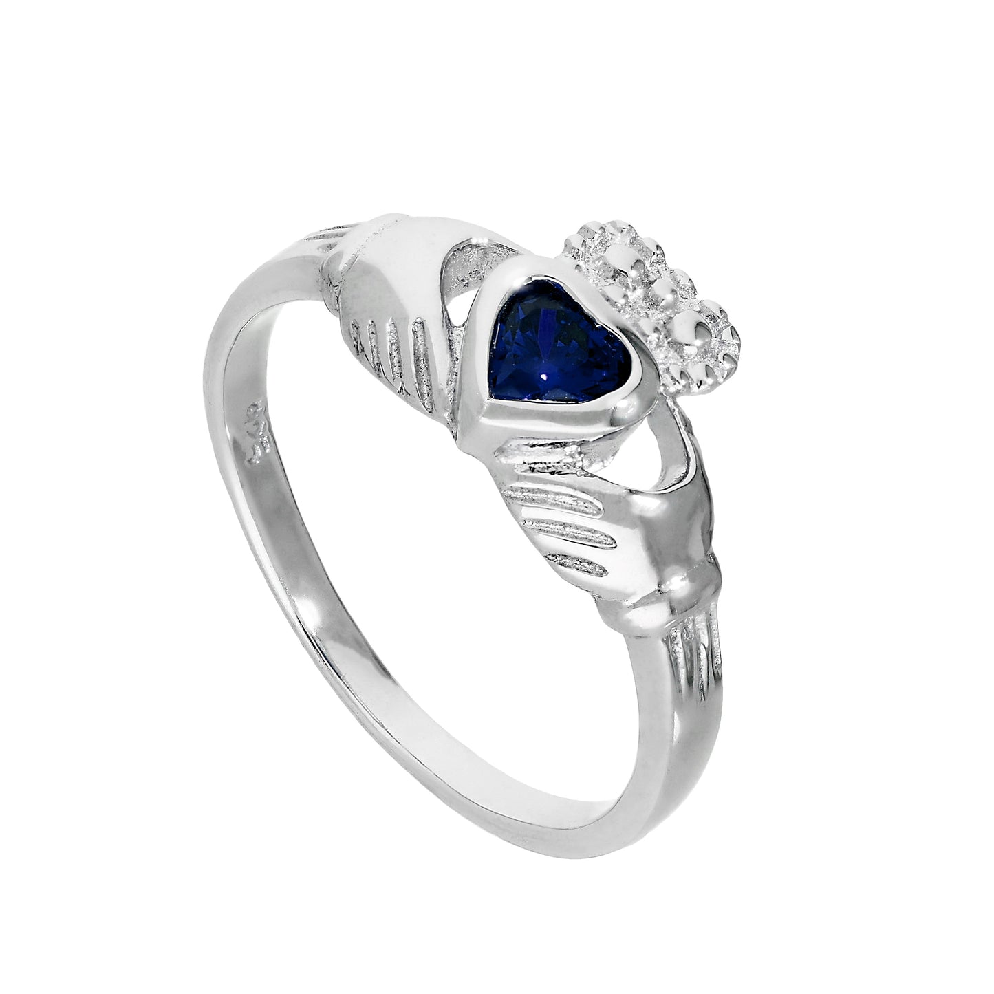 Sterlingsilber & Saphir CZ-Kristall September-Geburtsstein Claddagh-Ring I - U