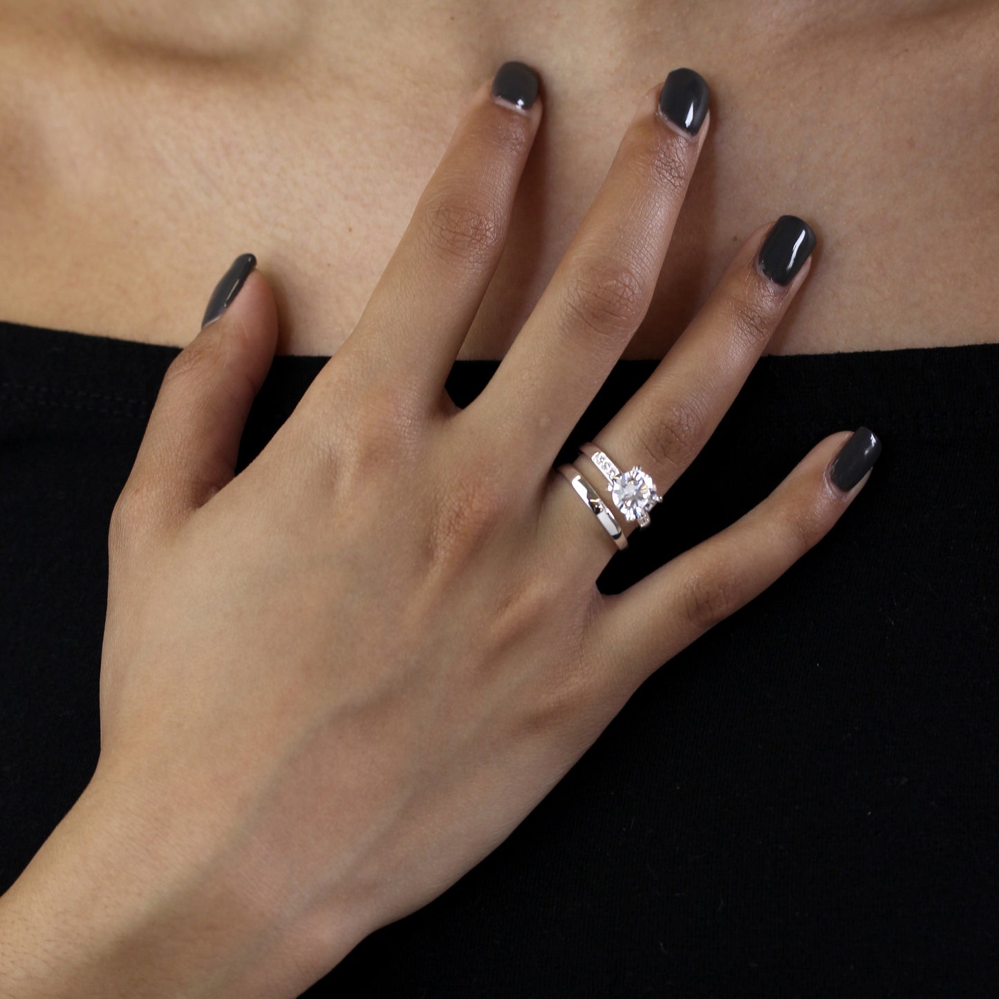 Verlobungsring und Ehering-Set aus Sterlingsilber und Zirkonia-Kristallen