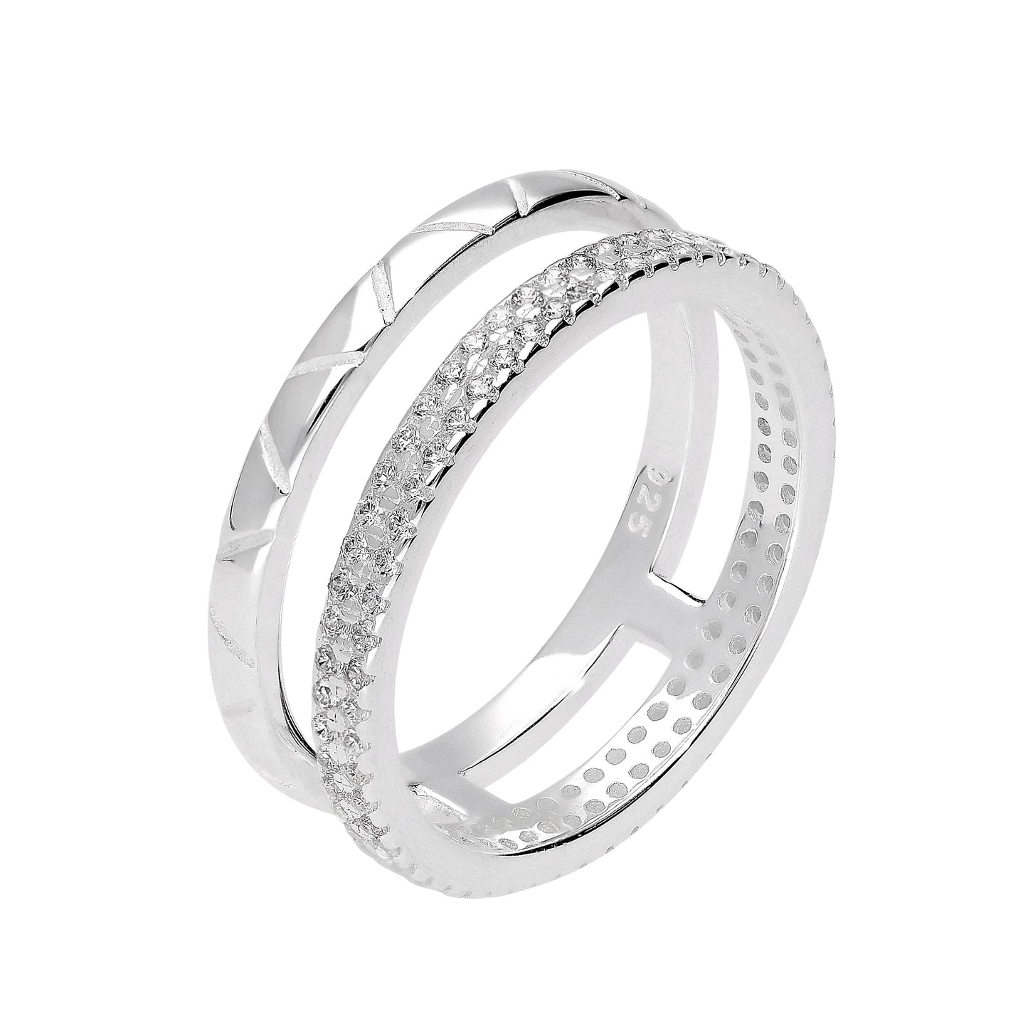 Doppelbandring aus Sterlingsilber und CZ-Kristallen