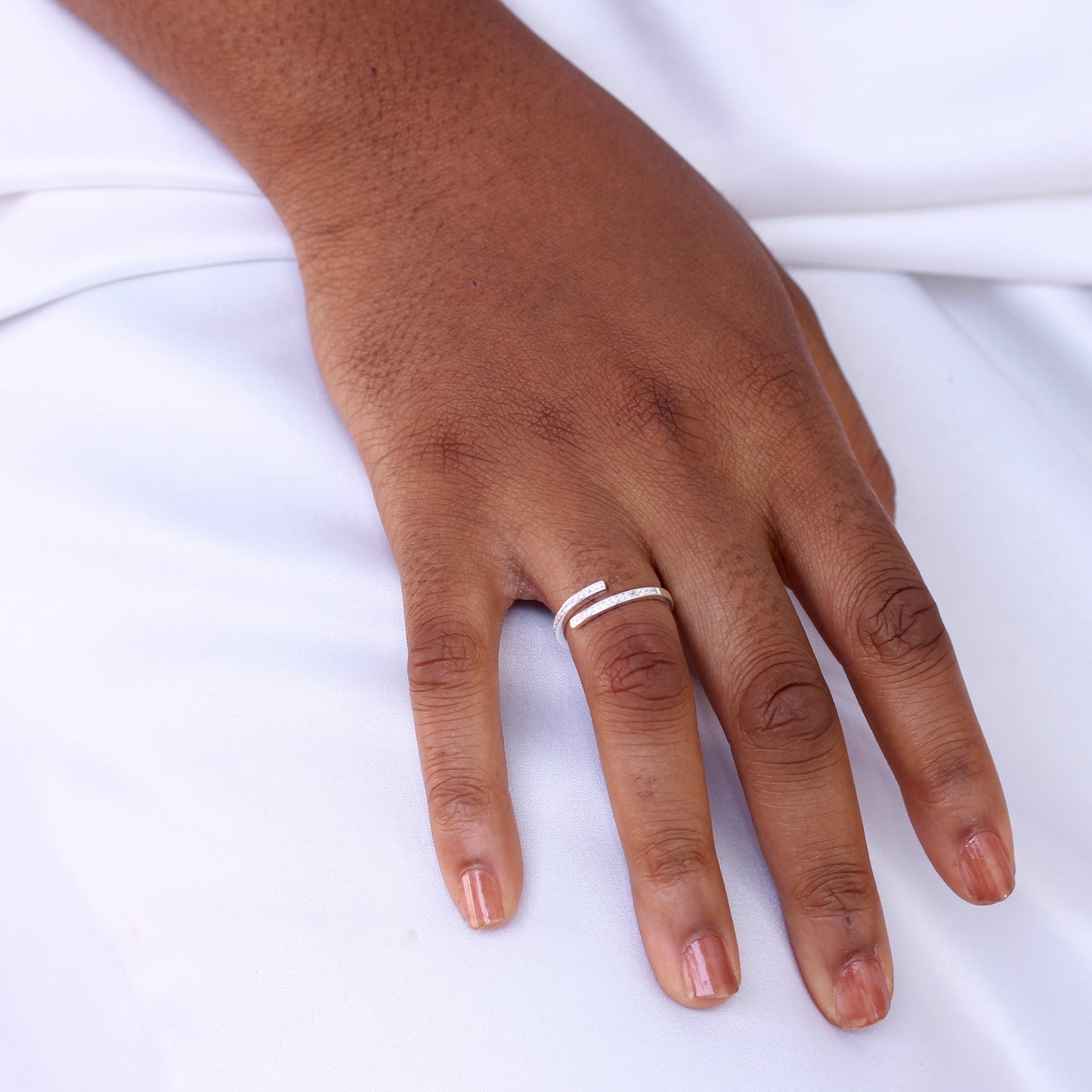 Sterlingsilber & Klar CZ Kristall Verstellbar Ring