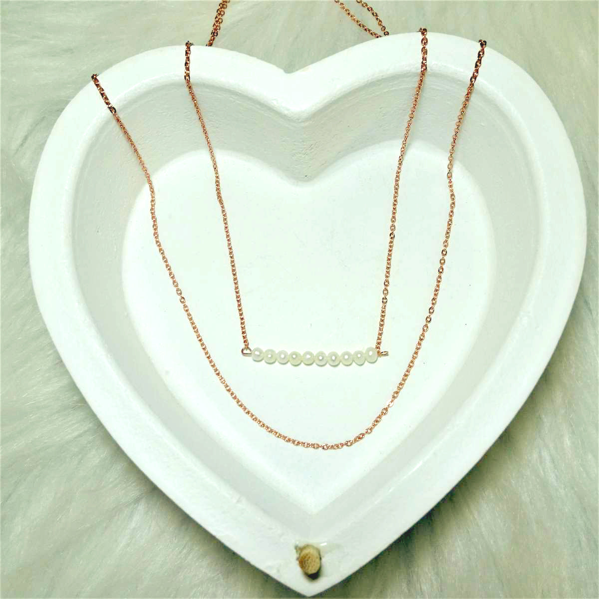 Rose vergoldet Sterling Silber Doppelkette Perlenkette 15 & 18 Zoll