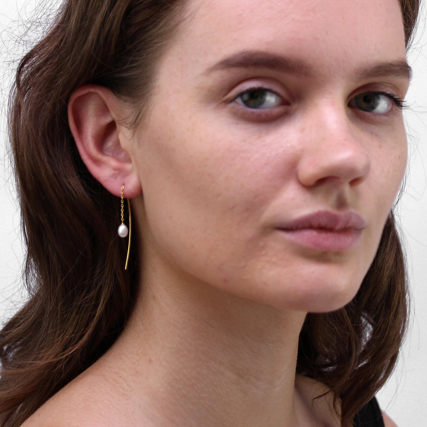 Vergoldet Sterlingilber & Perle Bogen Durchzieher Ohrringe