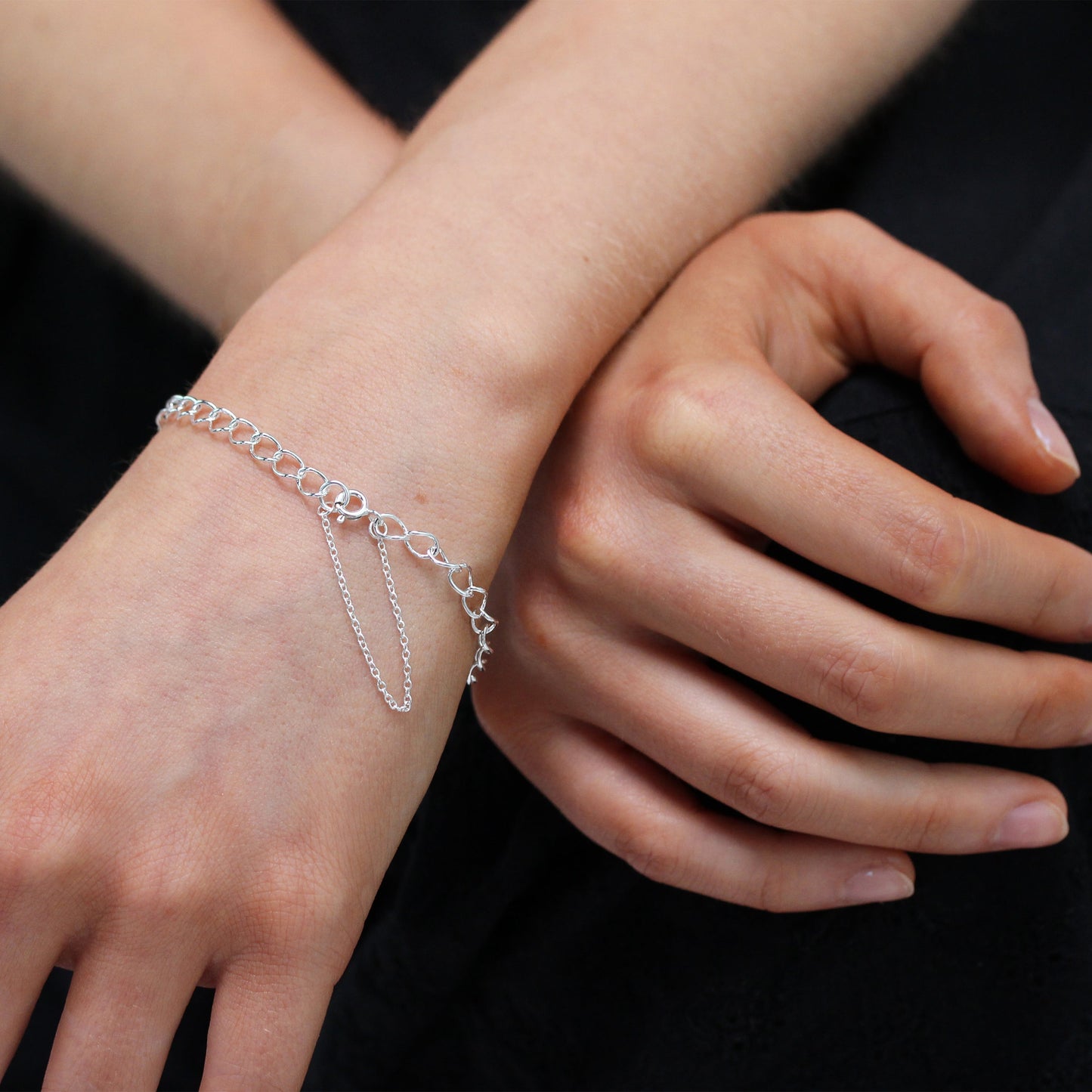 Sterling Silber Light Curb Chain Charm-Armband