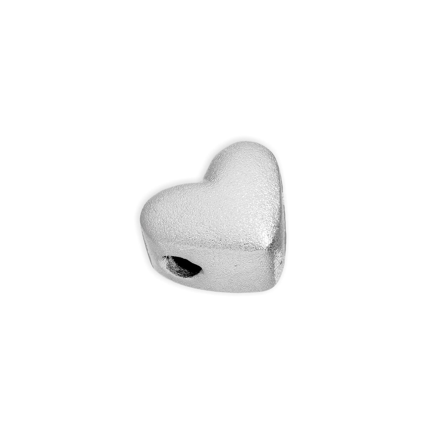 8 mm dicke, mattierte, flache Herzperle aus Sterlingsilber