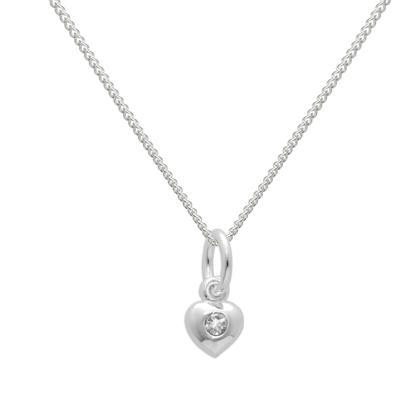 Halskette aus Sterlingsilber und klarem CZ-Kristall mit Geburtsstein für den Monat April in Herzform