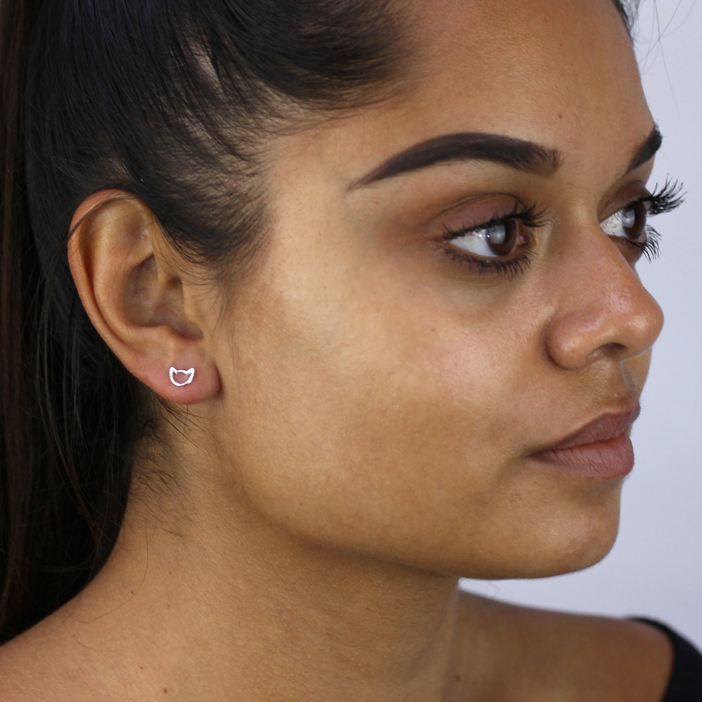 Sterlingsilber Katzenkopf Ohrstecker