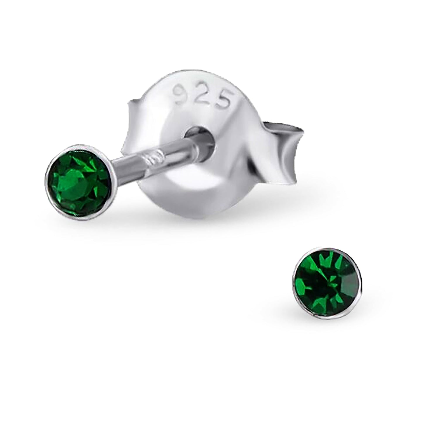 Sterling Silber 2mm Kristall-Ohrstecker