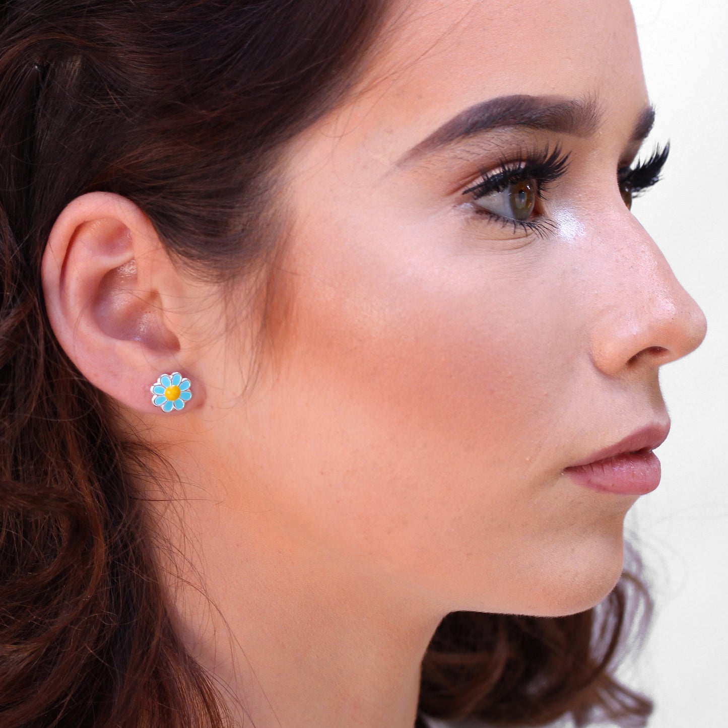 Sterlingsilber & Blau & Gelb Emaille Gänseblümchen Ohrstecker