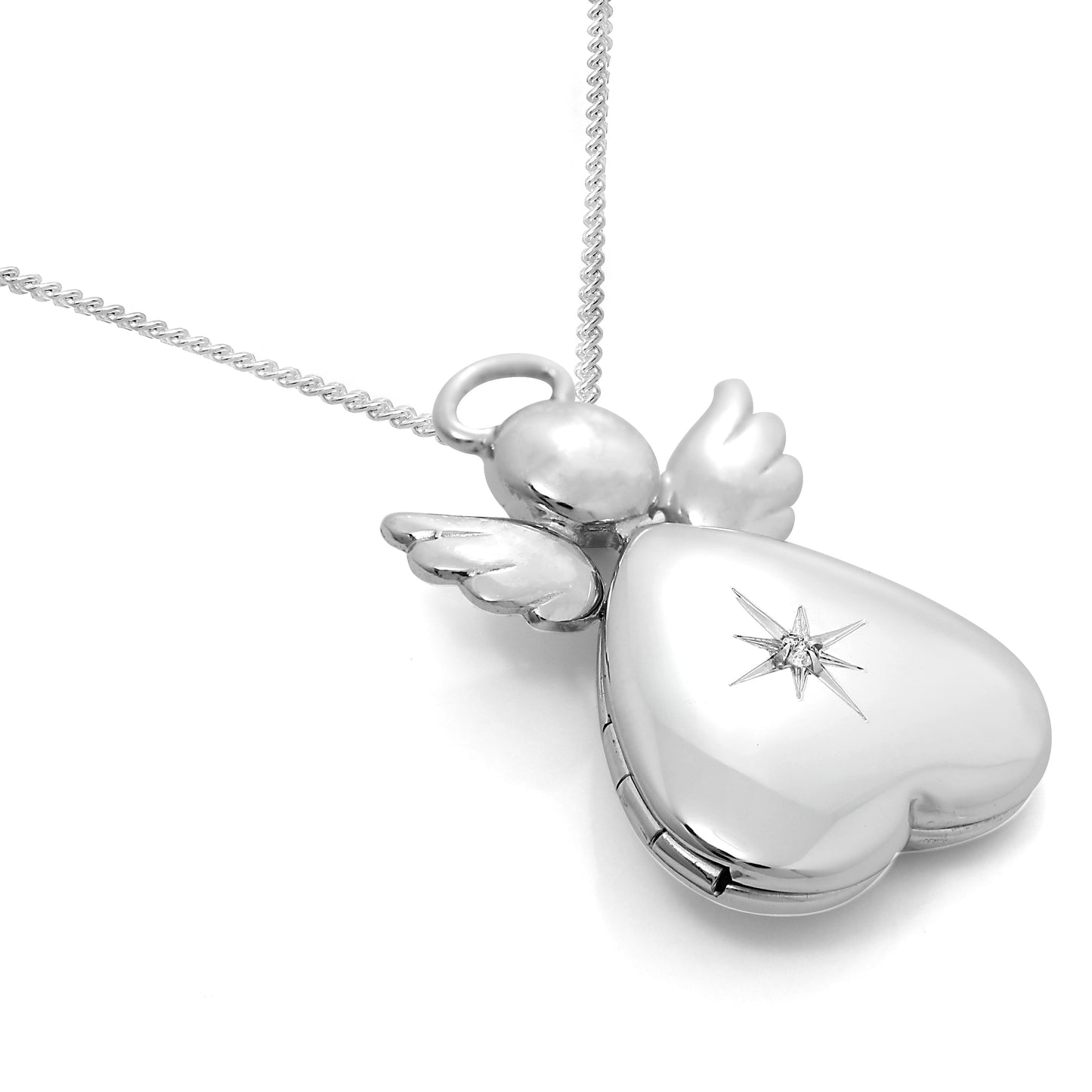 Sterling Silber & Diamant Engel Herz Medaillon an Kette