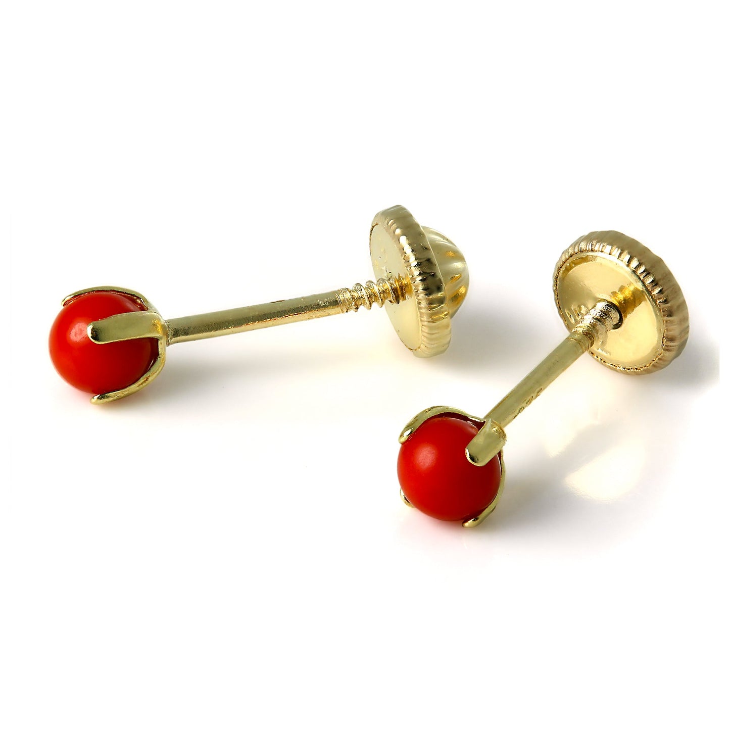 9 Karat Gold & Korallen Rot Schraubverschluss Ohrstecker