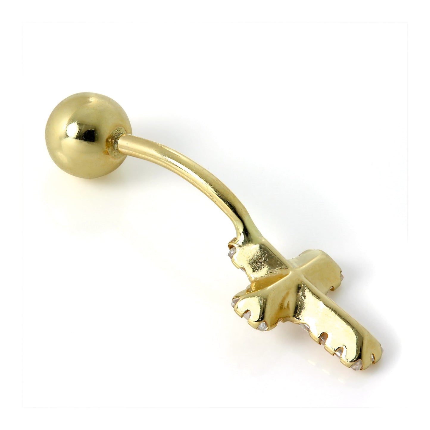 9 Karat Gold Klar CZ Kristall Kreuz Bauchnabelstange