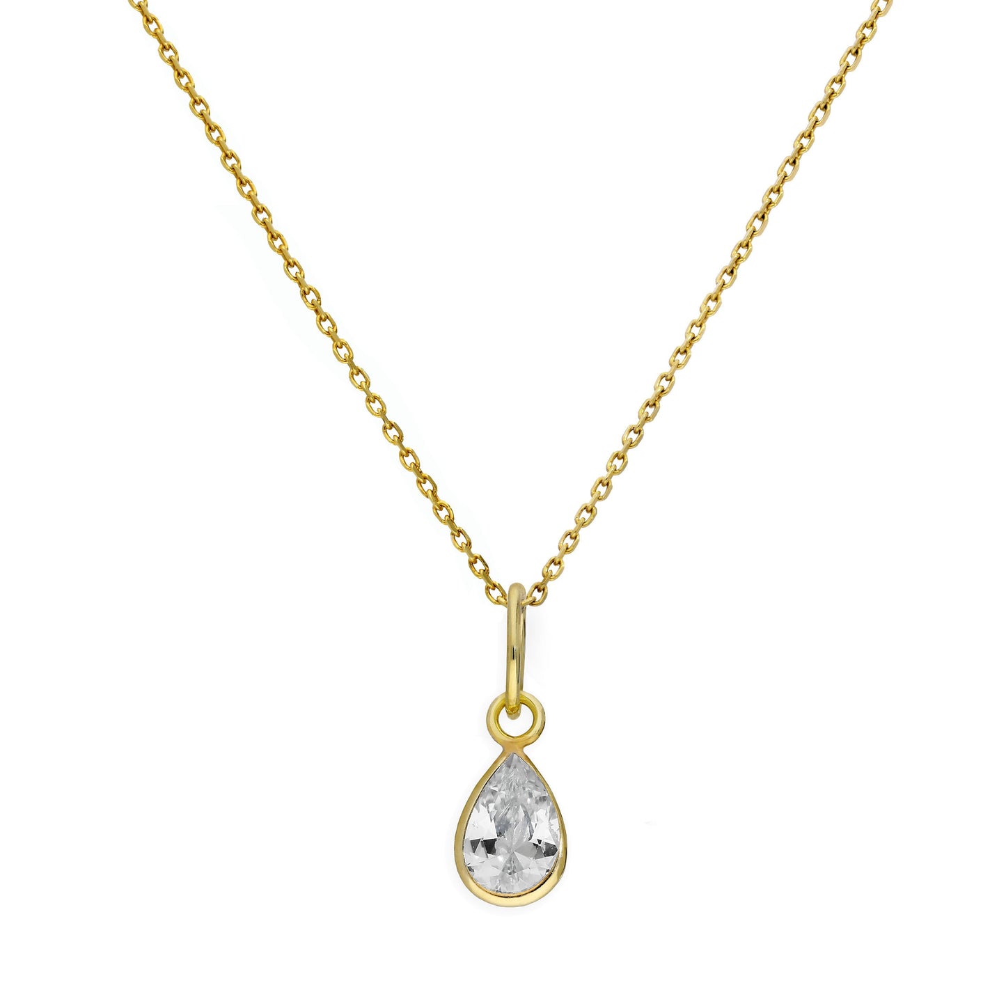 Halskette mit Anhänger aus 9 Karat Gold und klarem CZ-Kristall in Tropfenform 16–20 Zoll