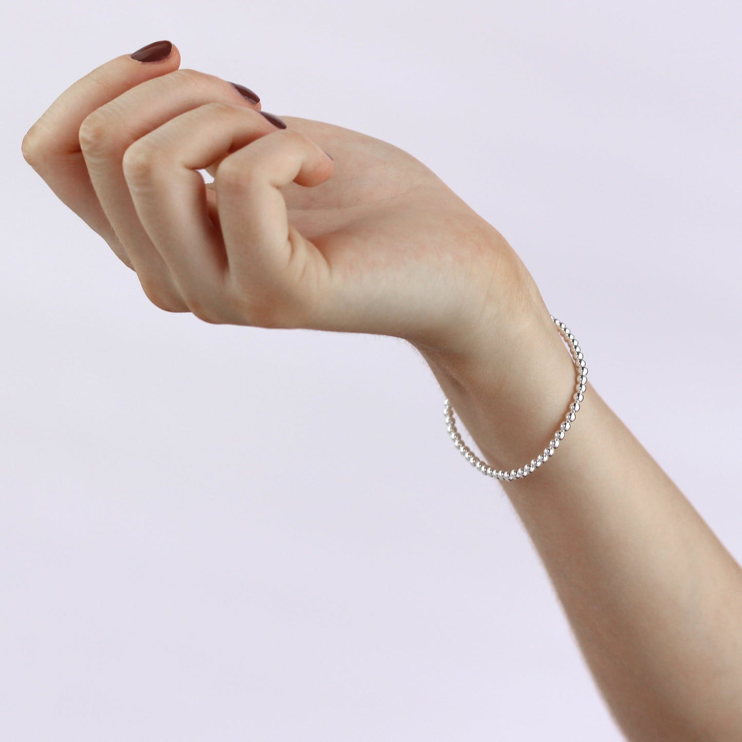 Sterlingsilber, dehnbares 7-Zoll-Armband mit 3-mm-Perlen